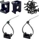 HS Saddle Type Cable Zip Tie Mounts Base Kit with Screw Hole,Set Strong 6 Inch Nylon Cable Ties and Screws Each 100 PCS,Wire Clips Anchor Management Fastener for Baseborad,Wall or Desk,Black