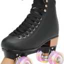 LKD Adjustable Roller Skates for Women & Men – Comfortable Quad Skates with Half-Size Adjustment, Velvet Lining, Reinforced Heel – Custom Color Options-Black-7-8 Size