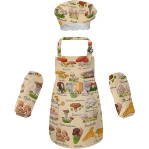 Apron with Large Pockets,Sleeves and Chef Hat,Suitable for Aged 7-12 Years Old Kids Cooking Apron