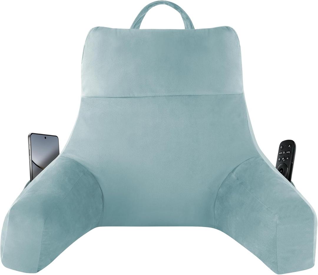 IPYNBAP Back Pillow for Bed Sitting up, Reading Pillow for Sitting in Bed Adult, Back Support Pillow, Memory Foam Sit up Lounge Backrest Pillow with Arms for TV, Couch, Chair, Dorm, 18 Inch, Lake Blue