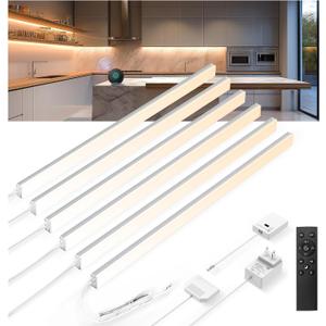 V4light Plug in Under Cabinet Lighting, 6 Pack 12 Inch Ultra-Slim LED Light Bars, Smart App/Voice/Remote Control, Works with Alexa, Dimmable & CCT Adjustable, 5W/Bar, for Kitchen, Closet, Counter
