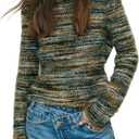 RoseSeek Women's Colorful Knit Sweater Crew Neck Long Sleeve Pullover Sweaters Fall Tops (Green, Small)