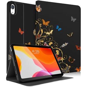 Uppuppy for for iPad mini 7 A17 Pro 2024/iPad Mini 6 2021 8.3 Inch for iPad mini 6th/7th Generation Case Kids Cute Folio Women Teen Girls Butterfly Black Cover for Apple Mini 6/7 A2567 A2568 A2569