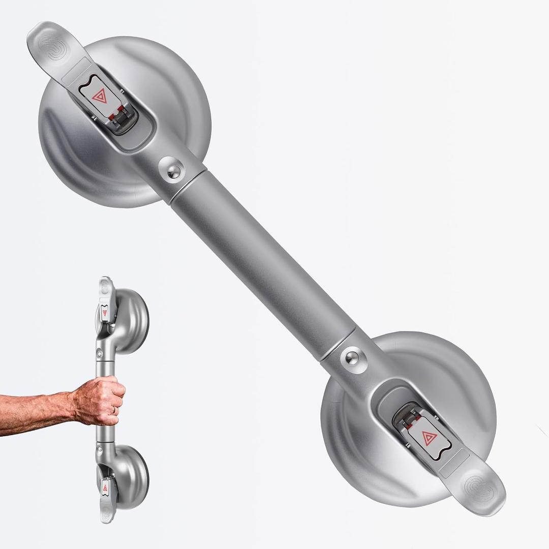 21inch Silver Upgrade Suction Shower Grab Bar, Portable Shower Handle Bar Suction Grip Bar Bathtub Handle with Strong Hold Suction Cup Fitting and Rapid Release for Bathroom(Max Capacity :300lb