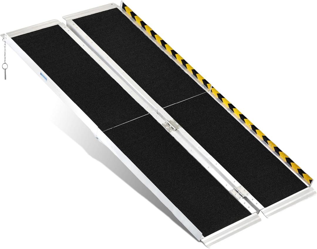 6FT Portable Wheelchair Ramp, Non-Slip Aluminum Folding Handicap Ramp, 600 LBS Capacity Door Threshold Ramps for Home Steps, Scooter Ramp for Car, Doorways, Curbs, Stairs, Cart, Wheel Chair Steps