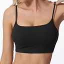 Sports Bras for Women Spaghetti Strap Padded for Yoga Running Gym Workout, Wireless Scoop Neck Bras Crop Tank Top (Black, M)
