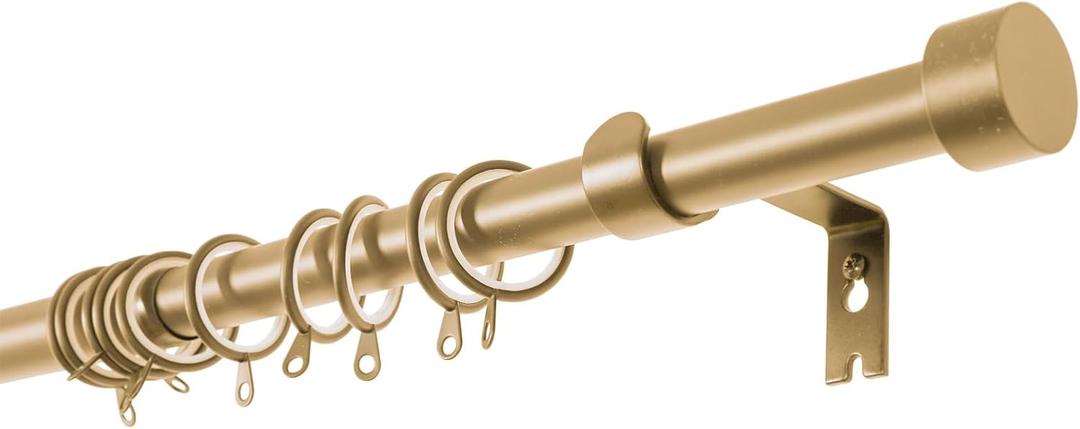 TWOPAGES Adjustable Curtain Rod, Heavy Duty Curtain Rod Set with Brackets and Rings, 1 Inch Diameter Wall Mounted Drapery Rod 28 to 76 Inch Length, Gold