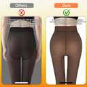 2 Pairs Women Fleece Lined Tights-Fake Translucent Leggings High Waist Pantyhose Sheer Thick Warm Tights For Women (Large, Invisible Crotch-black+brown)