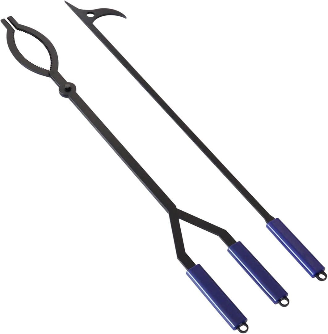 40" Fire Log Tongs Firewood Grabber and Fire Poker Set, Large Fire Pit Tool Outdoor/ Indoor Bonfire Campfire Backyard Deck Camping Log Grabber Rustproof Safely Moves Firewood
