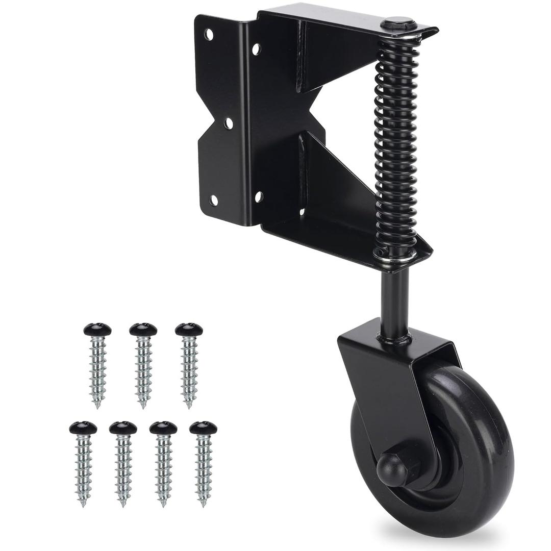 Gate Wheel, Spring Loaded Gate Caster, Heavy Duty Wooden Fence Gate Caster Wheel, 360 Degree Swivel Outdoor Swing or Rolling Gate Support Wheel Kit, 4-1/2 Inch, 220 Lbs Capacity, Black(Right)