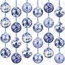 Poen 24 Pcs Chinoiserie Porcelain Ornaments Chinoiserie Decorations Plastic Blue White Ball Ornaments with Ribbon for Small Tree, Not Porcelain (2.36 Inch)