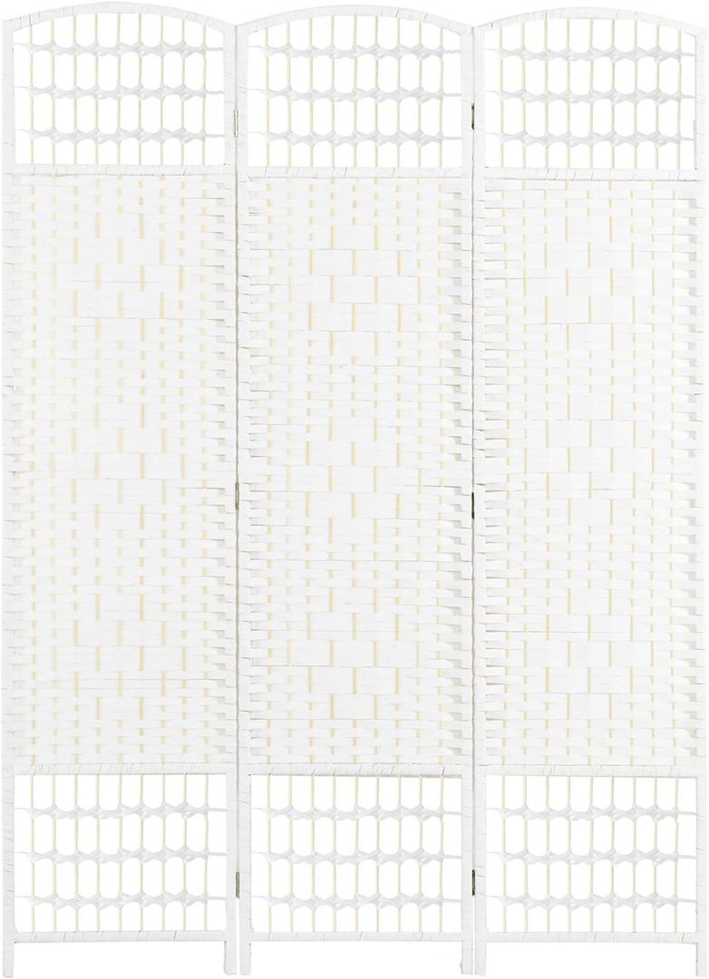 HOMCOM 3 Panel Room Divider, Folding Privacy Screen, 5.6' Room Separator, Wave Fiber Freestanding Partition Wall Divider, White