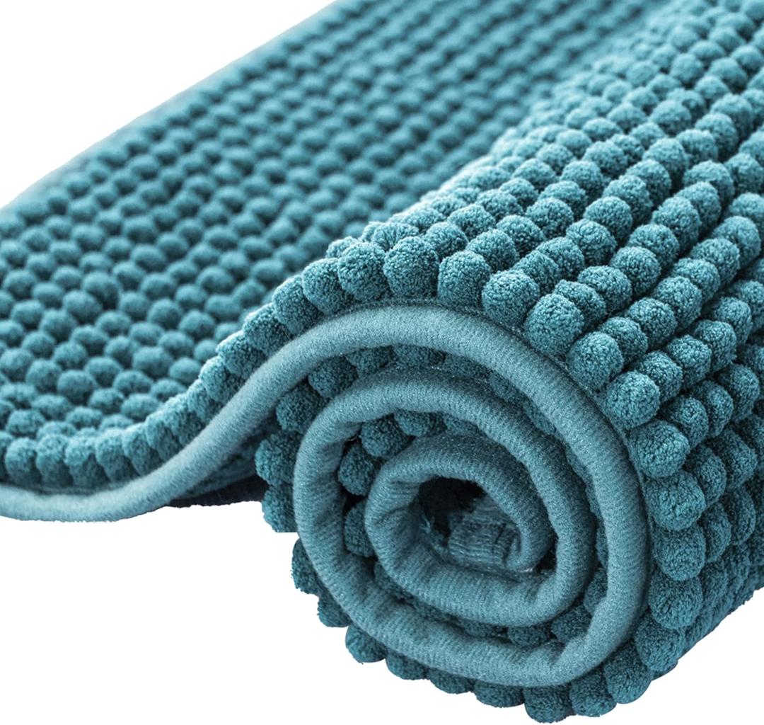 SUBRTEX Bathroom Rugs Chenille Bath Rug Soft Short Plush Bath Mat Soft Shower Mat Water Absorbent Shower Mat Quick Dry Machine Washable(Stone Blue,24" x 60")