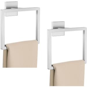 2-Piece Brushed Nickel Square Towel Ring,Modern Hand Towel Holder for Bathroom,SUS304 Stainless Steel Towel Hangers Wall-Mounted