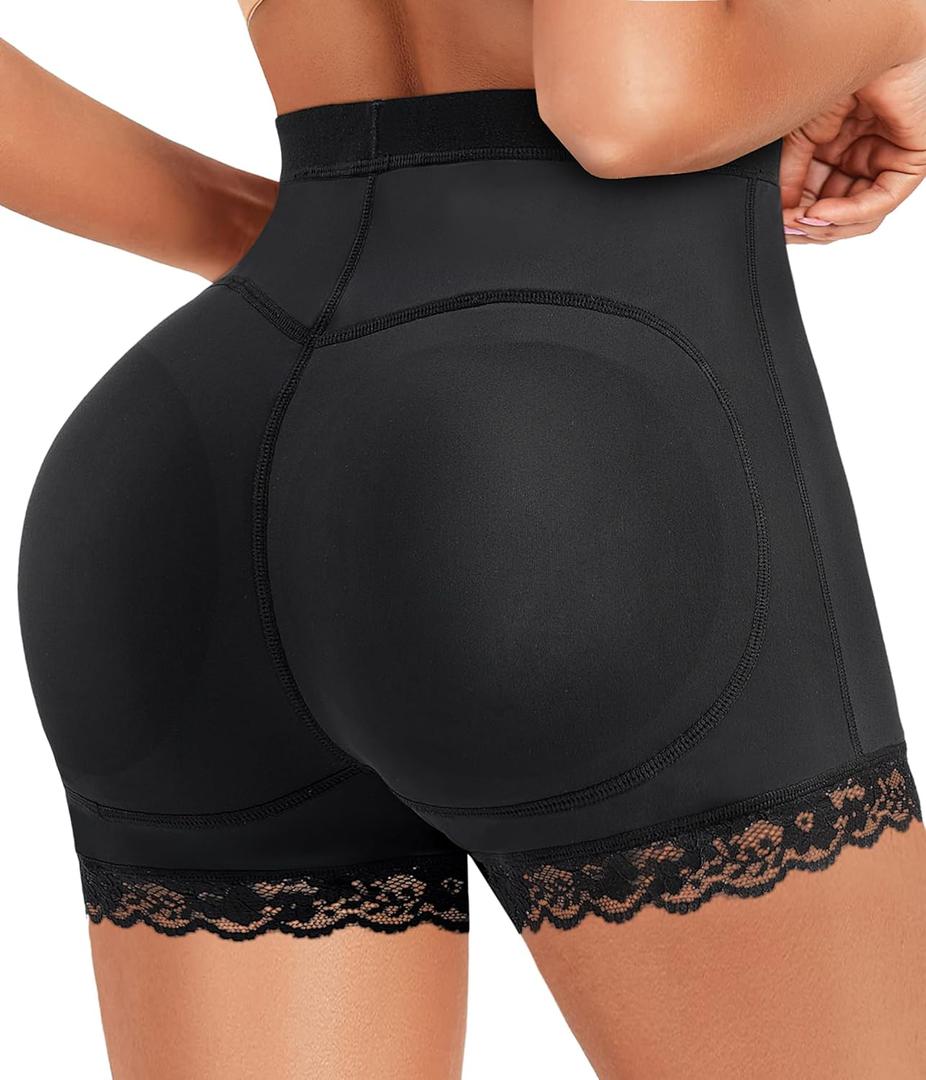 AOSBOEI Women Butt Lifter Panties Padded Shapewear Hip Enhancer Pads Shorts Seamless Underwear Tummy Control Boyshorts (Medium, Black)