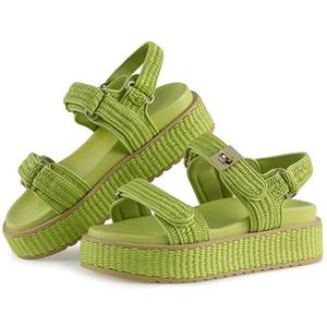 VARECOLA Women’s Platform Sandals, Raffia Comfortable Chunky Flat Woven Sandals Open Toe Shoes for Summer Beach, Size: 6.5