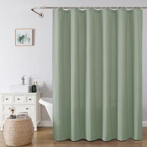 OVZME Zora 78 Inch Shower Curtain Set with 12 Plastic Hooks, Plain Fabric Sage Green Shower Curtain for Bathroom - Long Shower Curtain, Water Resistance, Machine Washable Soft Cloth, 72WX78L