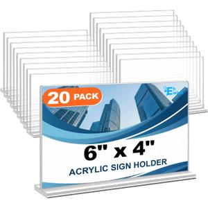 EHWINE Acrylic Sign Holder 4 x 6 Horizontal, 20 Pack Double-Sided Stand up Table Top Sign Holders, Clear Acrylic Picture Frame Menu Flyer Paper Holder Display Stand for Cashier Counter Restaurant Office Wedding Party