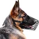 German Shepherd Dog Muzzle Metal Basket for Medium Large Dogs Adjustable Durable Leather Straps Secure Wire Mask for Biting Chewing Barking (M - Size)