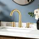 FGKQ Bathroom Faucet for Sink 3 Hole Brushed Glod, Bathroom Sink Faucet with Pop Up Drain, 8 Inch Widespread Vanity 3 Hole, 360 Swivel Two Handle with Supply Lines (1-Gold)