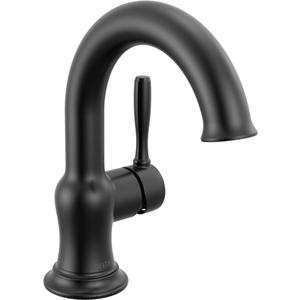 Delta Roe Matte Black Bathroom Faucet 1 Hole, Single Hole Bathroom Sink Faucet for Vanity, Push-Pop Drain Assembly, Matte Black 15985LF-BL