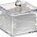 Stackable Square Acrylic Cotton Ball Holder Q-tip Holder Bathroom Swab Dispenser (Single Pack)