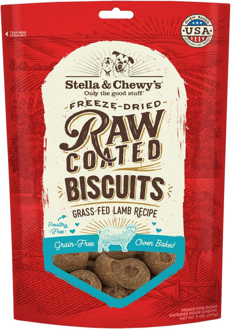 Stella & Chewy's Freeze-Dried Raw Coated Dog Biscuits  Grass-Fed Lamb Recipe  Protein Rich, Grain Free Dog & Puppy Treat  Great Snack for Training & Rewarding  9 oz Bag (9 Ounce (Pack of 1))