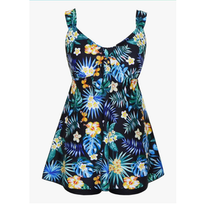 Plus Size Swimsuit for Women Tankini Swimdress Tummy Control Swimwear Two Piece Bathing Suit with Shorts 16W