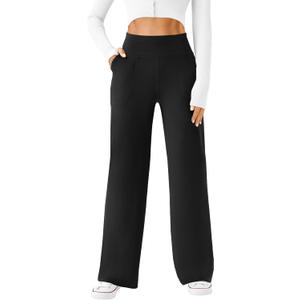 Womens Wide Leg Yoga Pants Casual Work Dress Pants Lounge Sweatpants High Waist Comfy Loose Trousers with Pockets (X-Large, Black)