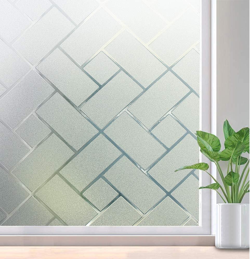 rabbitgoo Window Privacy Film, Frosted Glass Decorative Static Cling Sticker Sun Blocking Vinyl Covering for Home Kitchen Living Room Bathroom, 17.5 x 78.7 inches