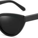 ZENOTTIC Trendy Polarized Women Sunglasses: Retro Cateye Shades for Ladies - Sun Glasses with UV400 Protection (C01 Black Frame - Black Lens)