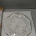 BonNoces 3-Tier Porcelain Cupcake Stand Serving Tray - White Embossed Elegant Dessert Cake Stand - Pastry Serving Stand for Tea Party, Wedding and Birthday