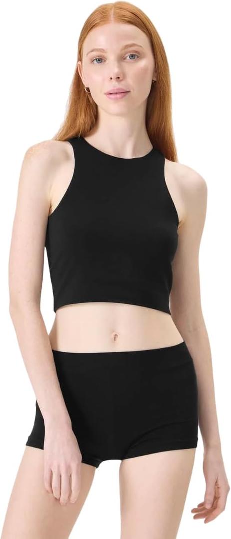 florence by mills Women's Bright Side Crop Racerback Tank Top (Black, L)