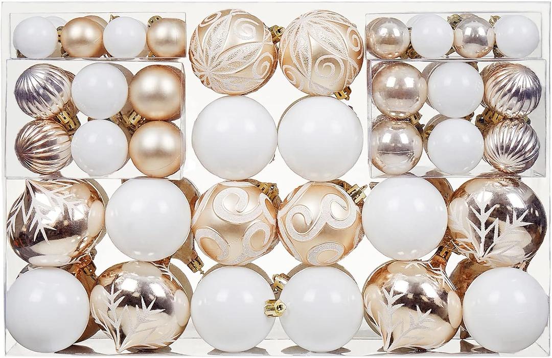 100ct Assorted Christmas Ball Ornaments Set,Shatterproof Seasonal Christmas Tree Decorations with Reusable Gift Package for Xmas Holiday Wedding Party and Home Decor (Champagne Gold)