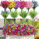 Alupssuc 24 Bundles Artificial Flowers for Outdoors Spring Decoration, UV Resistant Eucalyptus Violet and Lavender Silk Fake Plants for Outside Indoor Decor, Red Rose Purple Blue Yellow Pink