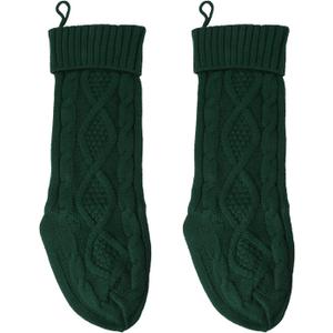 Cable Knit Christmas Hanging Stockings Solid Color,2 PCS (Green)