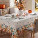 Pack of 5, XCHI Fall Pumpkin Maple Leaves Plaid Tablecloth Rectangle Washable Table Covers for Home Party Decorations 60x84 Inch
