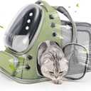 Cawypety Expandable Cat Backpack,Cat Bubble Backpack Carrier for Carrying Cats, Pets and Small Dogs,Airline-Approved,Designed for Travel, Hiking, Walking,Car (Square Expandable- Green)