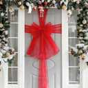 Christmas Cabinet Door Ribbon Bow Large Christmas Door Bow Decoration Xmas Tree Organza Bows Festival Wrapping Decorations for Front Doors Fireplace Wreath Home Holiday Birthday Party Supplies (Red)