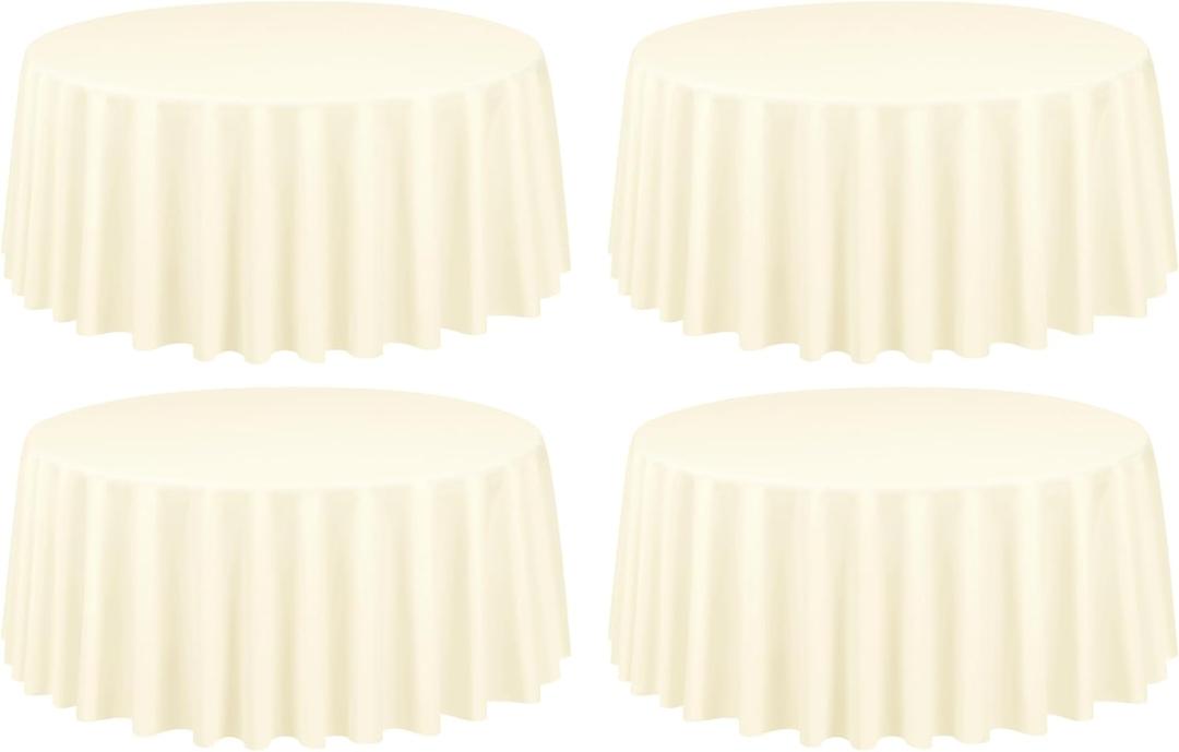 Showgeous 4 Pack Beige Round Tablecloth 90 Inch Table Cloth for Round Tables Polyester Tablecloths Table Cover for Dining Wedding Party