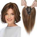 REECHO Real Human Hair Topper, 10 inch Women Hair Toppers for Thinning Hair, 100 Percent Human Hair Large Coverage Natural Hairpiece Wiglet, Standard Base 3.5"x2", Medium Brown with Highlights