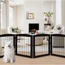 LZRS 4-Panel Extra-Wide Wooden Freestanding Dog Gate: Foldable Solid Wood and Steel Wire Chew Resistant Safety Barrier for Doorways, Stairs, and Large Open Spaces Indoor Use, Black