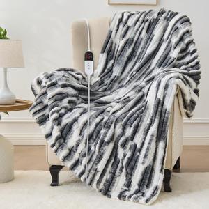 Heated Blanket Throw - 50"x60" Fast Heating Bed Electric Blankets Throw with 6 Heating Levels & 4 Hours Auto Off, Soft Ribbed Faux Fur Sherpa, Over-Heated Protection ETL, Dark Gray