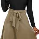 Womens Vintage Flared A-Line Swing Casual Party Dress Long Sleeve Midi Dresses, XXL