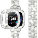 Dsytom Bling Stylish Watch Band Compatible With Fitbit Versa 4, Sense 2, Versa 3, Sense - Cute Strap With Rhinestone Protective Case Cover for Women