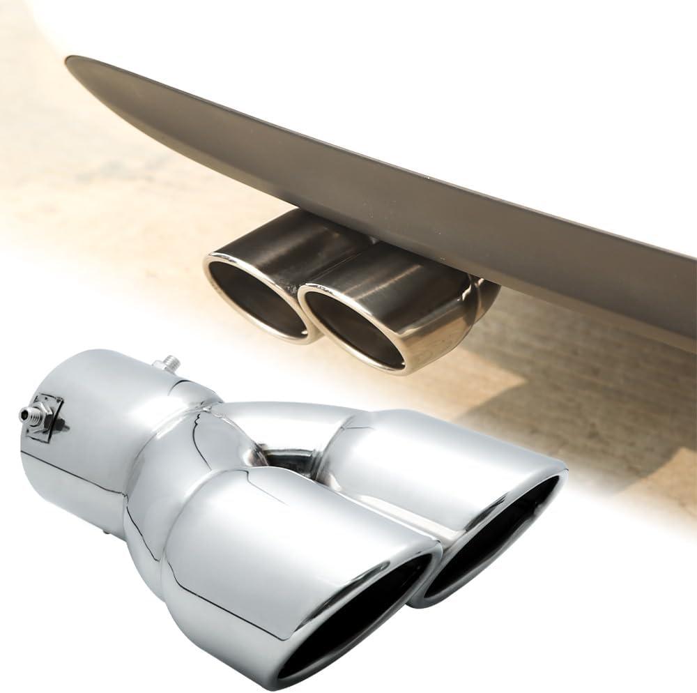 Stainless Steel Exhaust Tip Inlet 3 inches, Outlet 3 inches, Overall Length 8.66 inches, Dual Exhaust Ports, Polished Stainless Steel Exhaust Tip, Car Tailpipe (Straight, silver white)