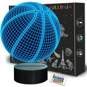 FULLOSUN Basketball 3D Night Light Birthday Gift Lamp, Light Up Basketball Gifts 3D Illusion Lamp with Remote Control 16 Colors Changing Sport Fan Room Decoration Boy Girl Room Idea