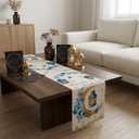 Eid Mubarak Table Runner Table Decorations 2 Pack Blue and Gold Holiday Kitchen Dining Table Runners with Moon Star and Lantern Flower for Home Party Decor 13 x 72 Inch