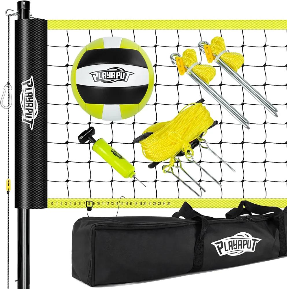 Portable Volleyball Net System - Outdoor Volleyball Net with Poles, PU Volleyball and Pump and Carry Bag, Height Adjustable Volleyball Net Set for Beach, Backyard | Easy Setup and Trasport