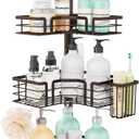 SWTYMIKI Shower Caddy Tension Pole - 4-Tier Corner Shower Organizer Tension Rod with Soap Holder, Toothbrush Holder & 4 Hooks, Adjustable Stainless Steel Bathroom Organizer 27.6 to 108.3 inch, Bronze